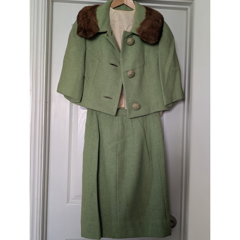 Vintage Women's 3 Piece Wool Mink Collar Skirt Suit Lilli Ann Tisse a Paris